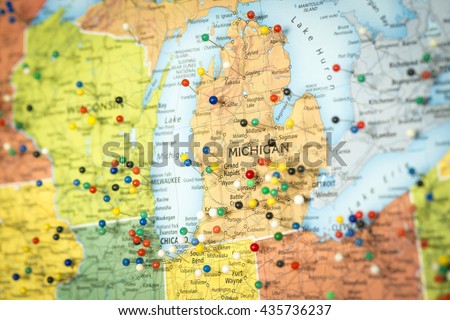 Colorful detail map macro close up with push p