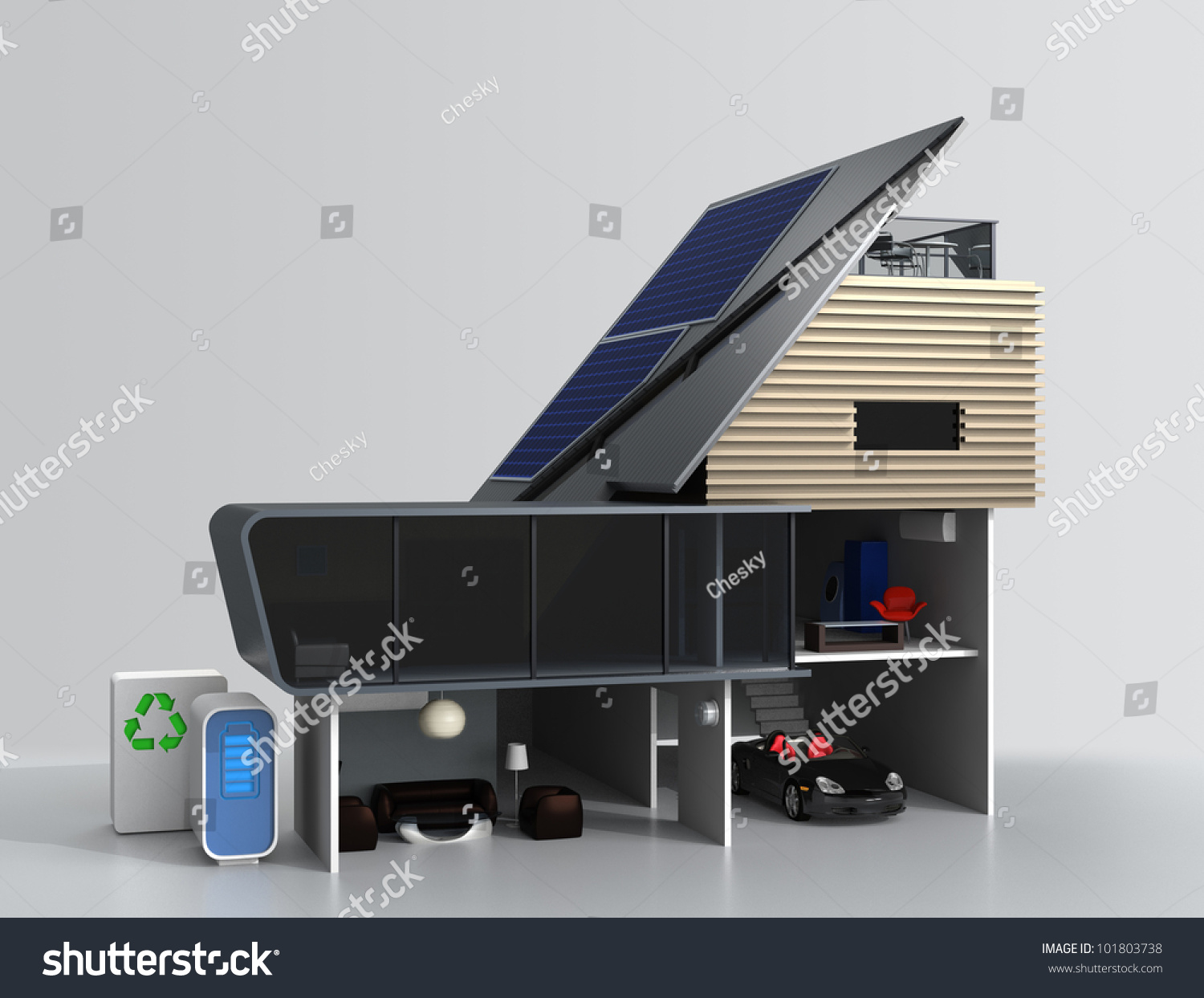 的房子,有一个极端的坡屋顶安装太阳能电池板