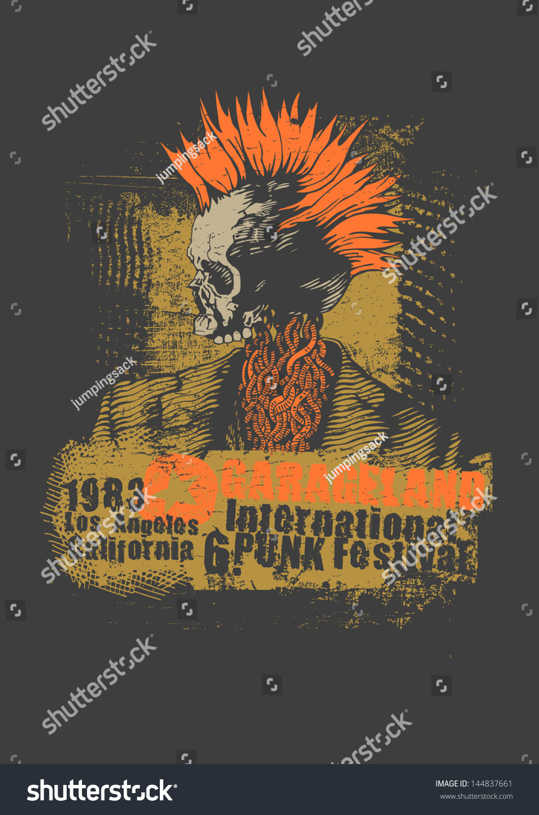 T恤打印的复古设计,朋克音乐节,与骷髅,蹩脚的