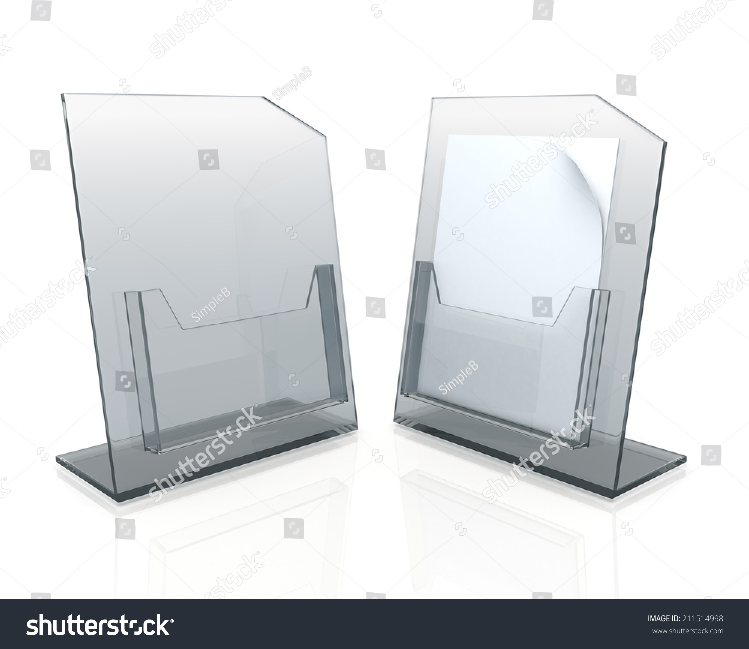 三维透明丙烯酸小册子容器,桌面站在孤立的背