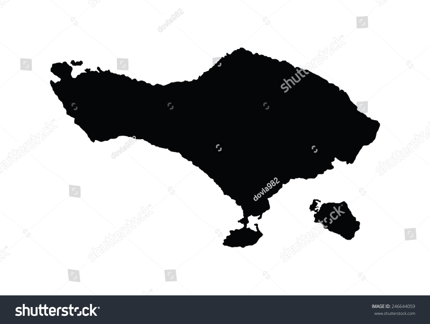 巴厘岛矢量地图,孤立在白色背景。高详细的轮