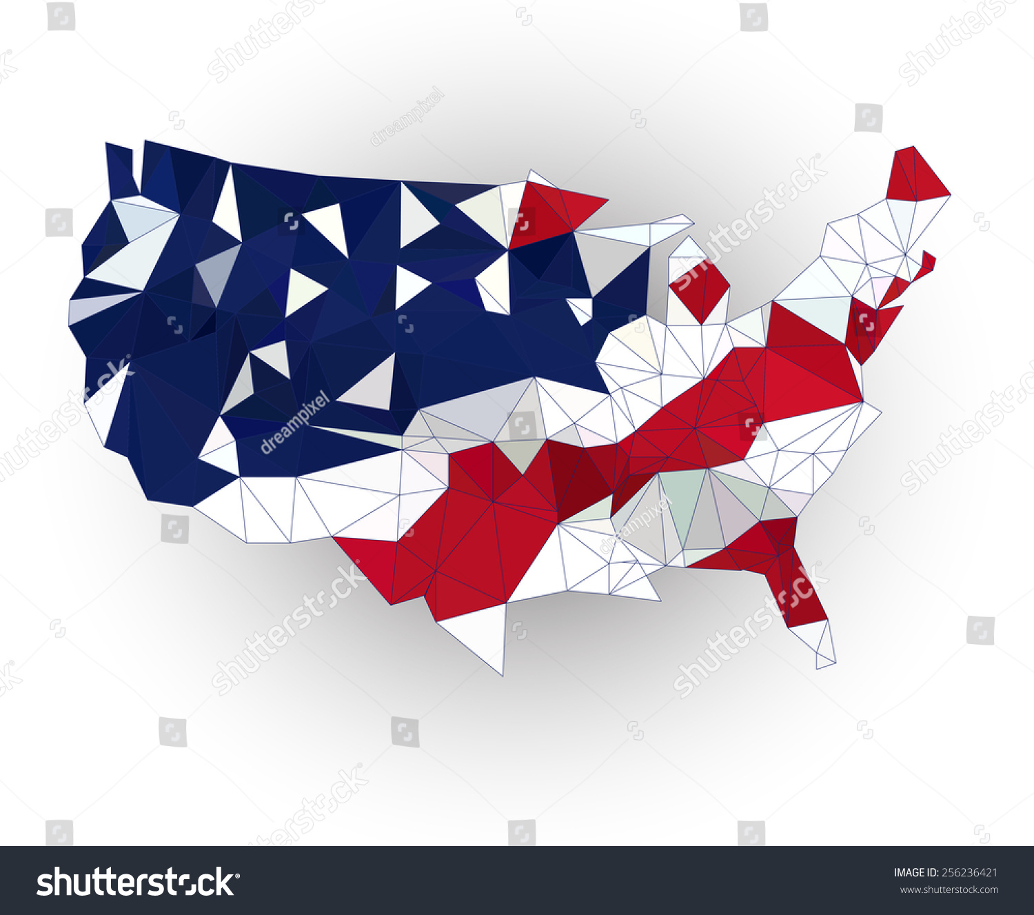低聚美国地图上挥舞着国旗-符号/标志,抽象-海洛创意图片