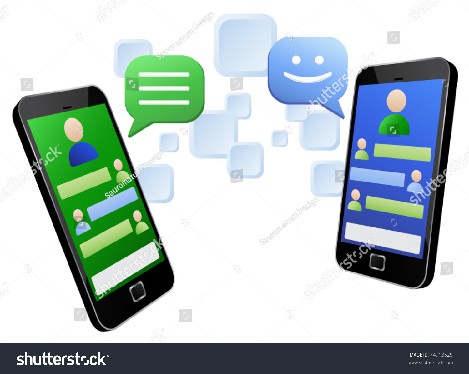 矢量插图的社交媒体的消息在两个触屏手机。E
