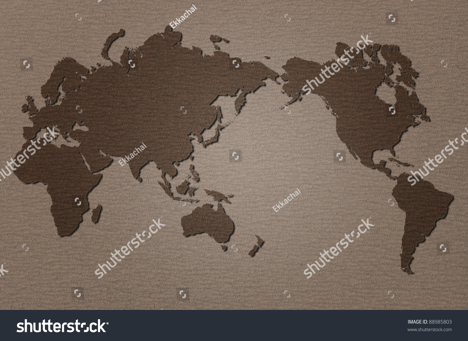 棕色背景的世界地图沙纸。数据来源:美国宇航