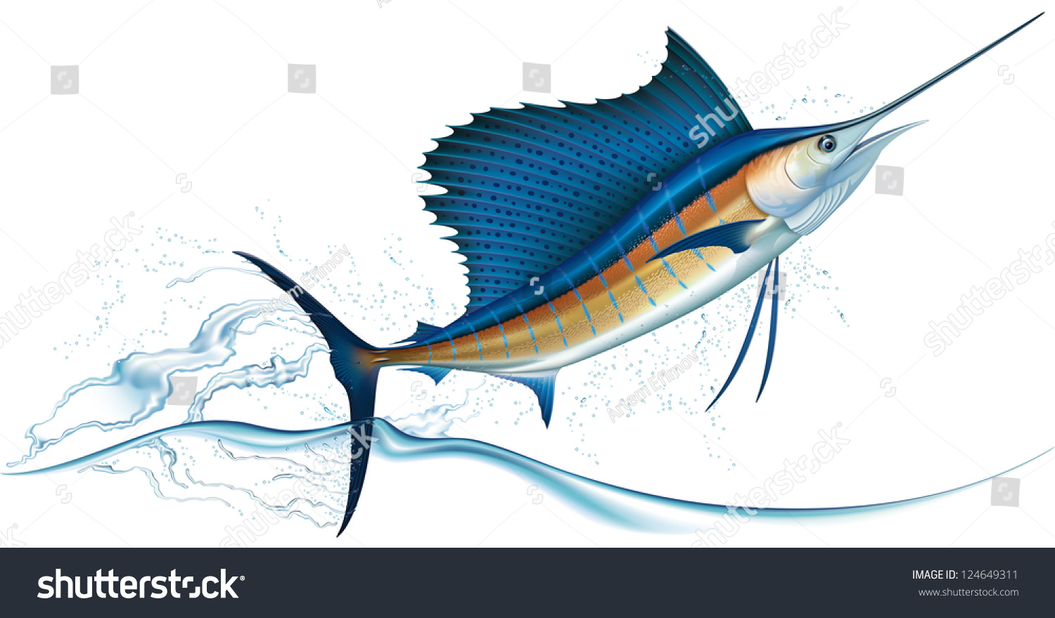 旗鱼跳出来的水.光栅.检查我的投资组合为一个向量的版本.