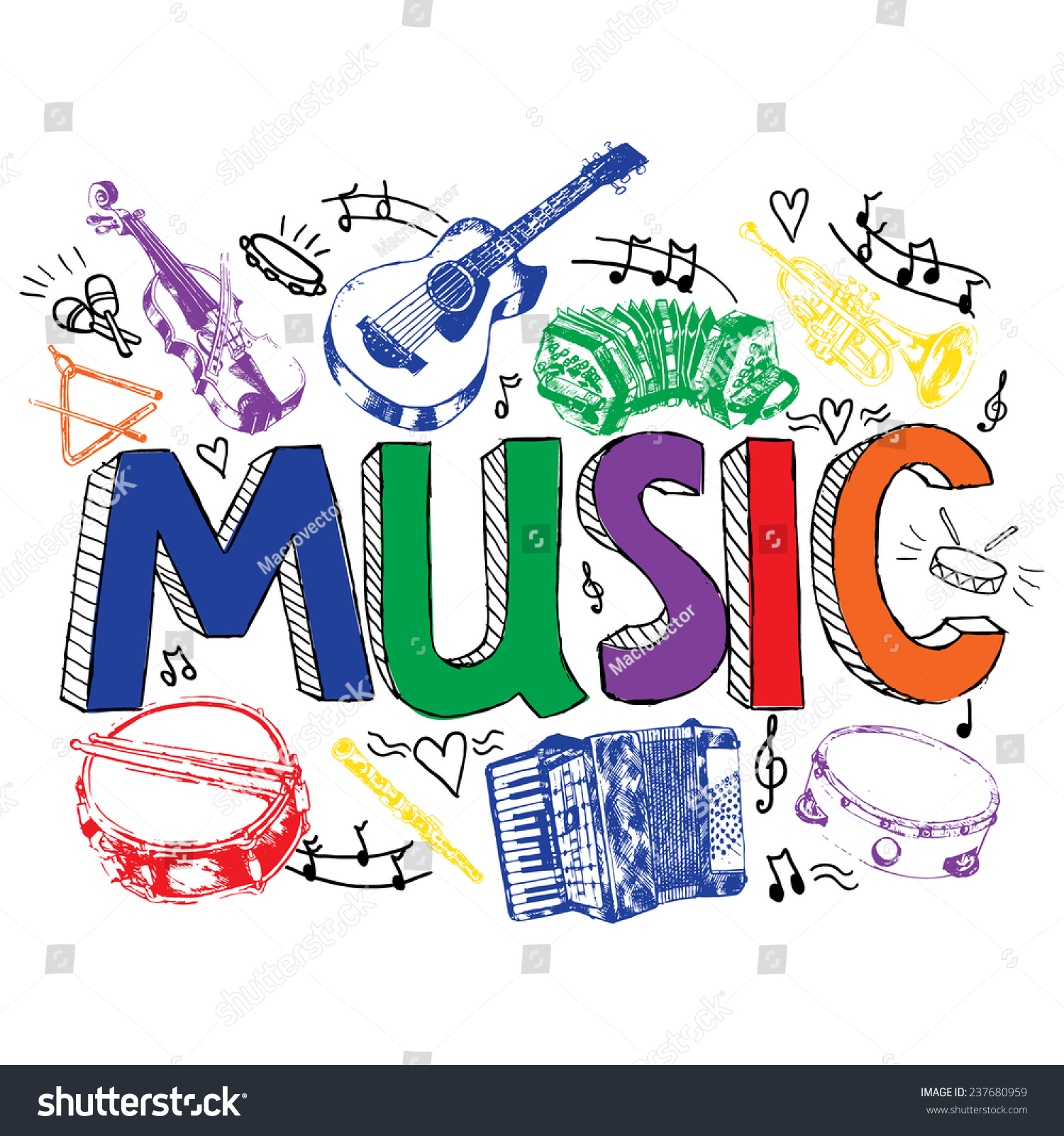 经典的爵士摇滚乐队乐队乐器色彩写生背景广告海报手绘涂鸦插画-背景