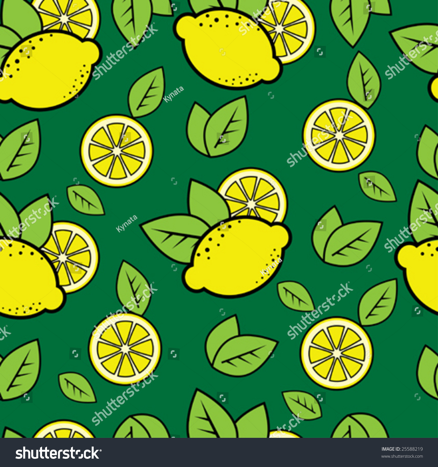 无缝的绿色模式与可爱的柠檬-背景/素材,插图/剪贴图-海洛创意(hello