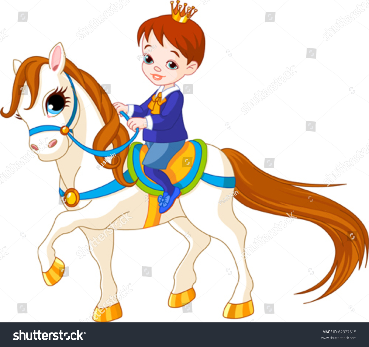 可爱的王子骑着一匹马-插图/剪贴图,人物-海洛创意(hellorf)