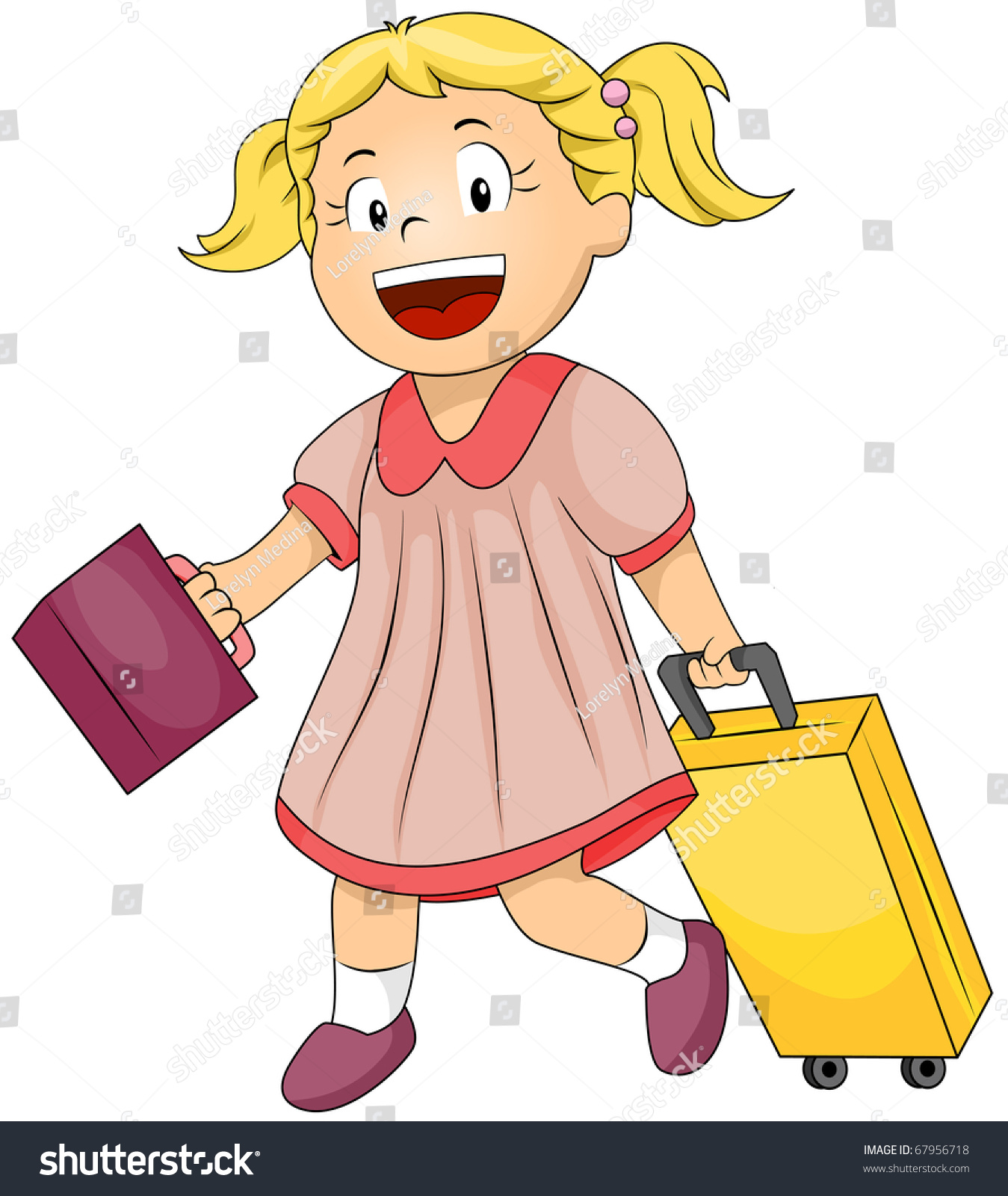 illustration of a female student dragging her bag with one hand