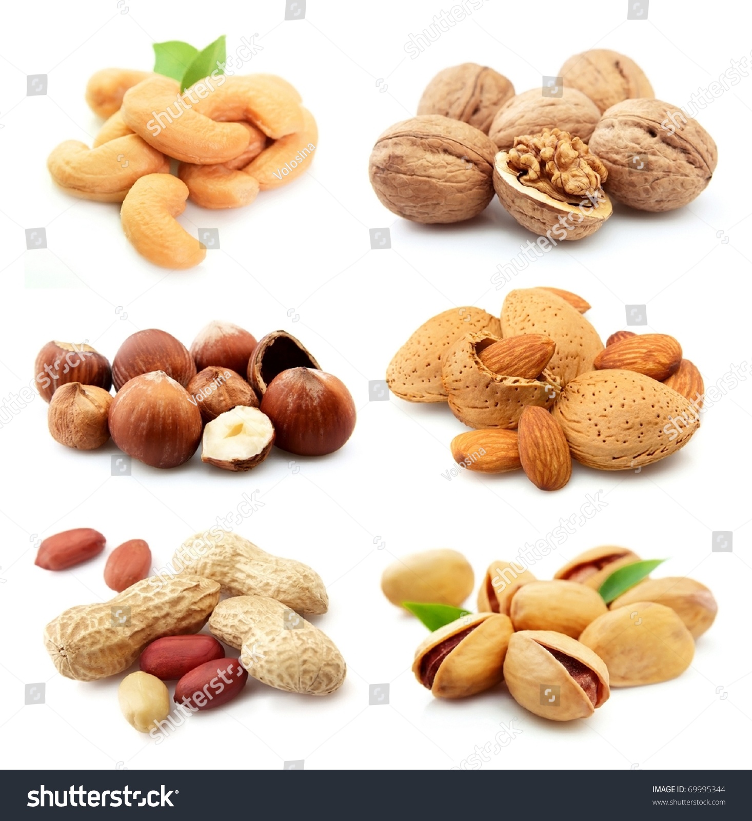 坚果在白色背景的集合-食品及饮料,自然-海洛创意(hellorf)